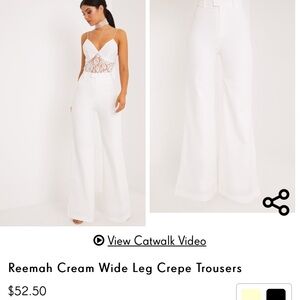PrettyLittleThing Cream Wide Leg Crepe Trousers